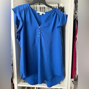 Elegant Blue Button-Detail Blouse
